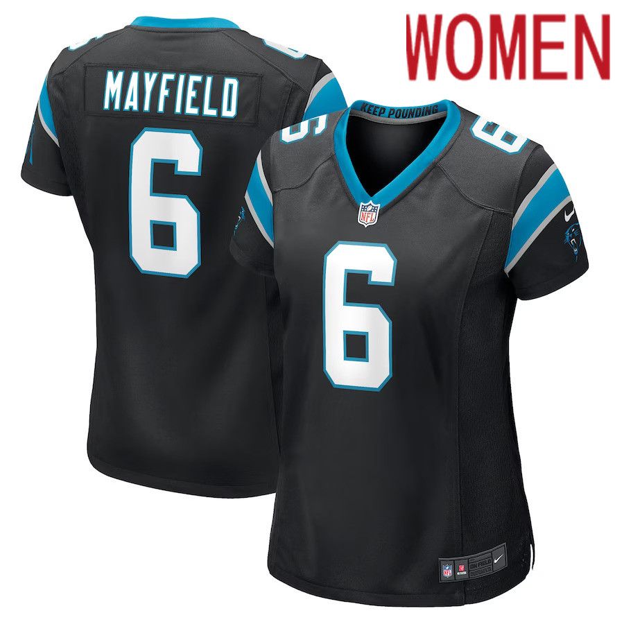 Women Carolina Panthers 6 Baker Mayfield Nike Black Home Player Game NFL Jersey